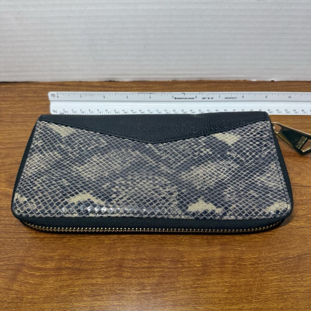 AIMEE KESTENBERG Black Leather Bifold Wallet Snake Skin Pattern